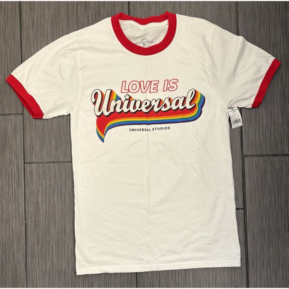 Universal Studios Love Is Universal T-Shirt Ringer Graphic White Red Size Small